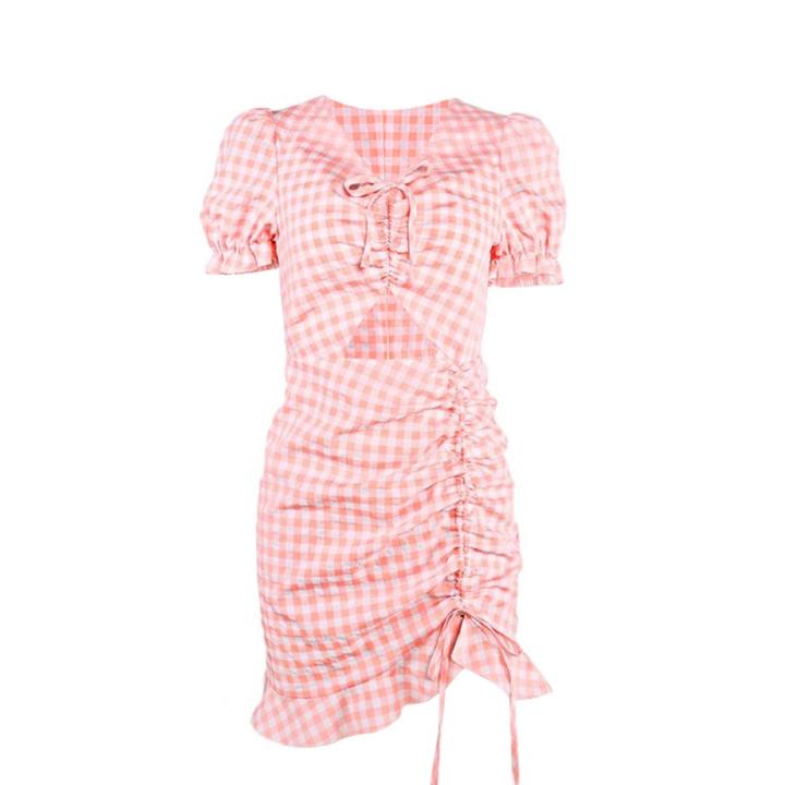 princess polly baby blue dress SHEIN Women Pink/Plaid Bodycon Velvet Dress Size: XS main image 1