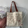 TandG Canvas Zipper Tote Bag with Cute Cats Design for Women Trendy Off-White.