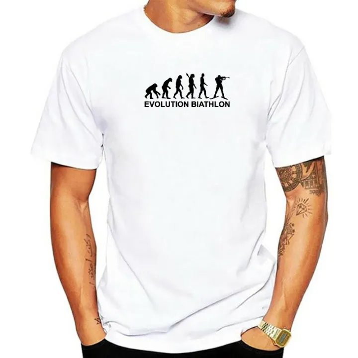 Evolution Biathlon T-shirt Men T Shirt Unique Workout Tops Cotton Tees Boyfriend Gift Clothing Human Being Tshirt Funny