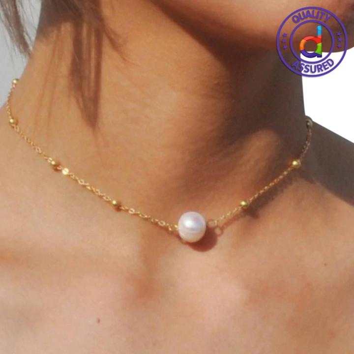 Classic Golden Colour Women's Pearl Choker Necklaces Chain