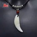 Cool Men's Necklace Bone Pendant handmade Tibetan Amulet Fangs Real Natural Tooth Vintage Wolf Tooth Charm White Brown Ecru. 
