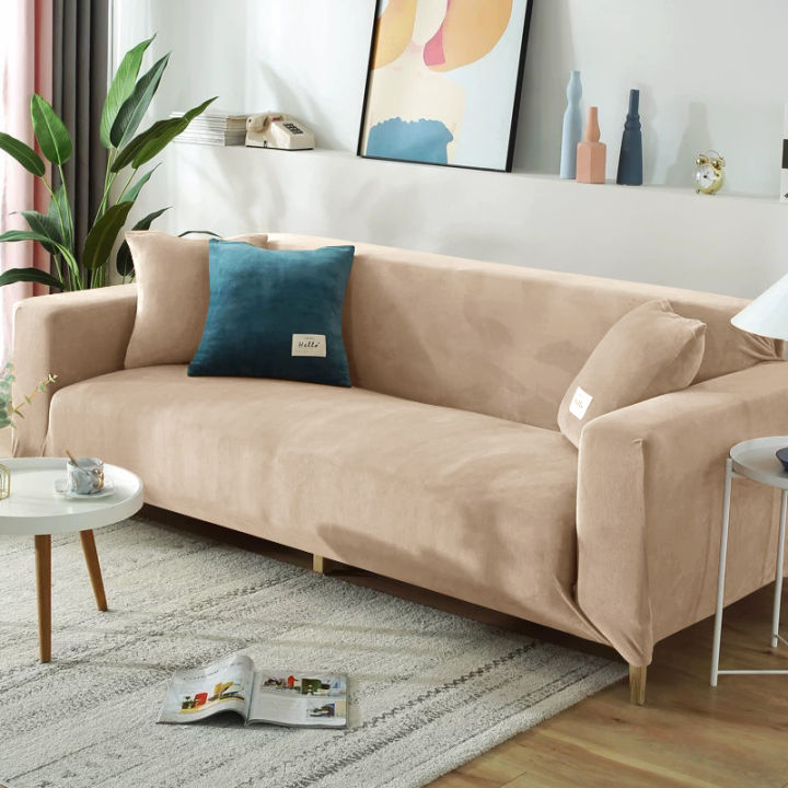 Velvet Plush Sofa Cover Elastic L Shape Couch Covers All-inclusive Soild Color Stretch Sofa Slipcover for Living Room Home Decor