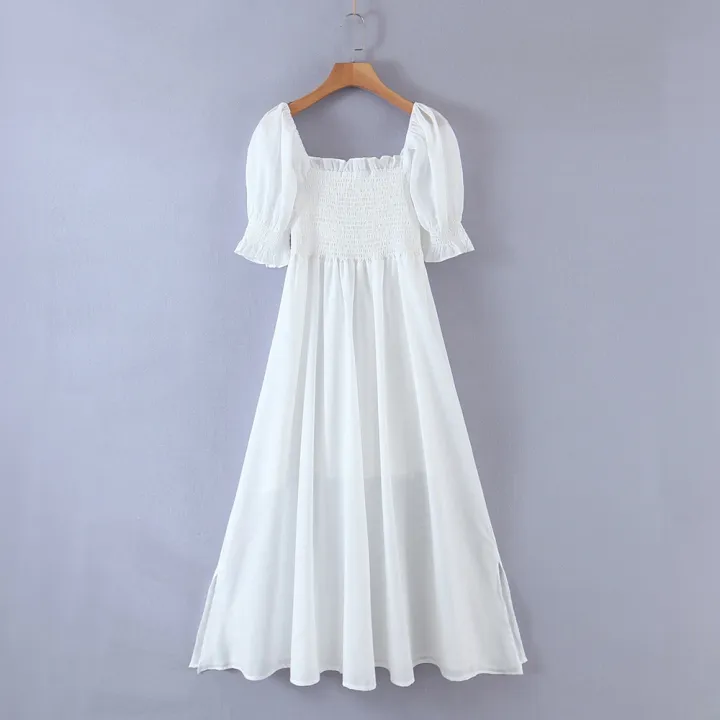 Maxi%20Dresses%20For%20Women%202022%20Elegant%20Square%20Neck%20Smocked%20Summer%20White%20Dress%20Short%20Puff%20Sleeve%20Vacation%20Beach%20Long%20Casual%20Dress%20-%20Image%206