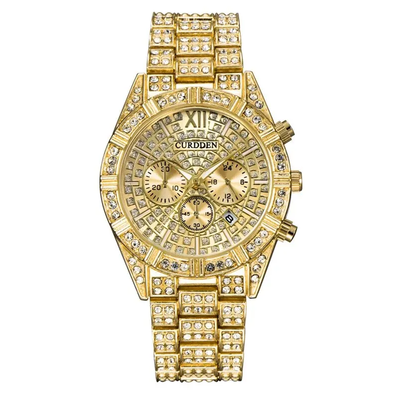 Analog Watch Gold Diamond Watch Mens Original CURDDEN Luxury Brand