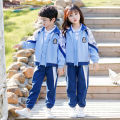Spring and Autumn New Primary and Secondary School Student Class Uniforms, School Uniforms, Kindergarten Uniforms, Blue Color-blocked Sportswear, Casual Suits, Wholesale. 