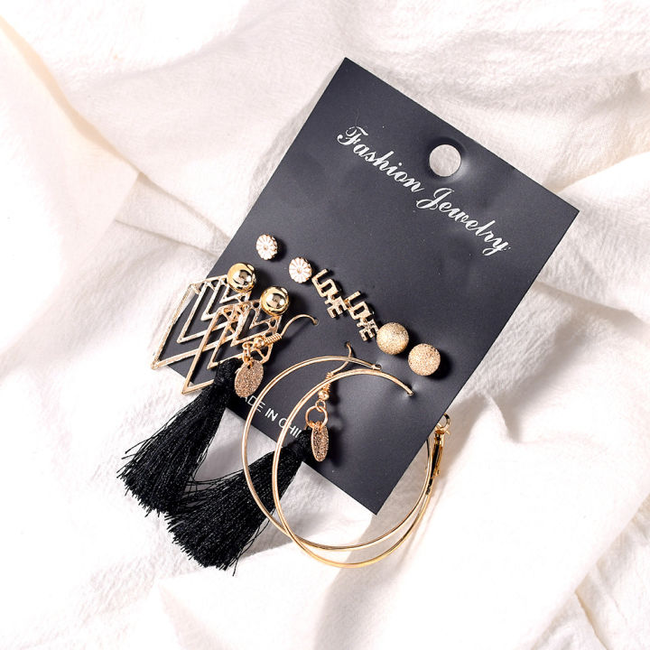 Pearl%20Women%20Stud%20Earring%20Geometric%20Metal%20Gold%20Jewelry%20Fashion%20Set%20Women's%20-%20Image%206