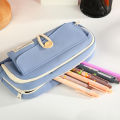 Large Capacity Three Layer Pencil Case Cute Canvas Pen Pouch Bag Cosmetic Bag Portable Storage Bag for Teen Students Office School Supplies.