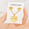 Fashion Jewelry Set Women Non Tarnish 18K Gold Stainless Steel Heart Pendant Necklace And Earrings Set For Couple Gift. 
