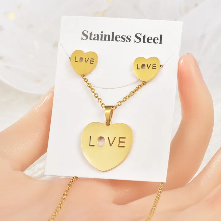 Fashion%20Jewelry%20Set%20Women%20Non%20Tarnish%2018K%20Gold%20Stainless%20Steel%20Heart%20Pendant%20Necklace%20And%20Earrings%20Set%20For%20Couple%20Gift%20-%20Image%205