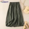 A Line Skirt Buttons Decor Cotton Linen A-Line Casual Skirt.