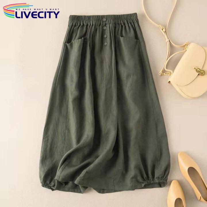 A%20Line%20Skirt%20Buttons%20Decor%20Cotton%20Linen%20A-Line%20Casual%20Skirt%20-%20Image%206