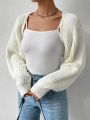 Women's Fashion Ultra-Short Crochet Cardigan Casual Solid Long Sleeve Sweater Knitwear Cropped Tops Ribbed Shrug Sweaters.