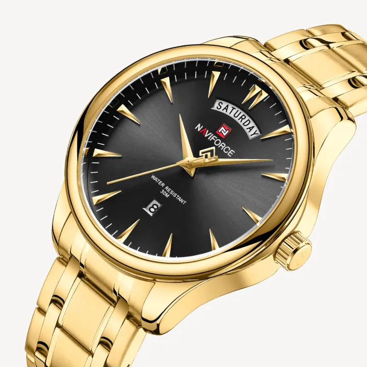 NAVIFORCE NF9213 Golden Stainless Steel Analog Watch For Men - Black & Golden