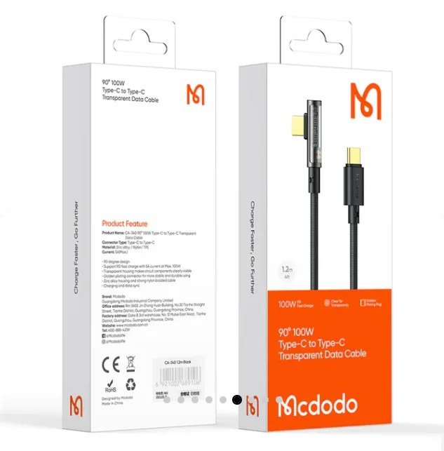 Mcdodo CA-3400 Prism Series Type-C to Type-C PD 60W Elbow description image