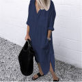 Versatile Womens Dress Elegant Lightweight Loose-Fitting Cotton Linen Dress Comfortable Breathable Maxi Shirt Dress for Beach Vacation Weekend Outing Daily Wear Maternity Dress Outdoor Activities.