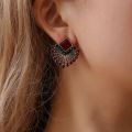 Ethnic Vintage Zircon Earrings Bohemia Fan-shaped Red Green Crystal Stud Earrings Preferble - Low Hassle and Maintanance. 