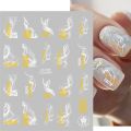 Gold Marble Blooming Ink Nail Art Stickers 3D Metallic Wave Stripes Line Geometric Manicure Nail Decals Adhesive Sliders Decors. 