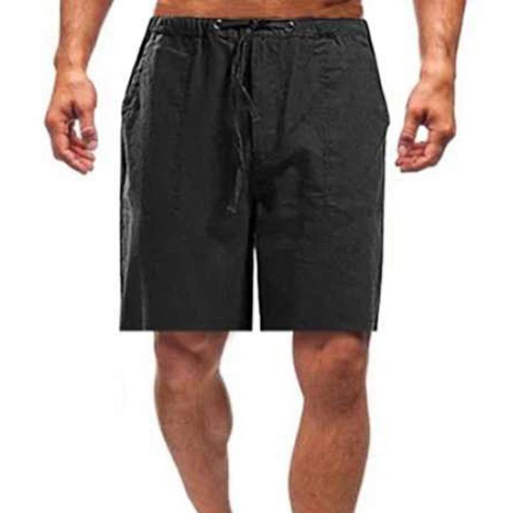Solid Color Men Shorts Knee Length Shrink Resistant Wide Leg