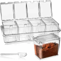 4 In 1 Crystal Seasoning Box Acrylic Spice Container Jar Condiment Dispenser With Spoon Set.