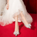 Women's Wedding Shoes with Thick Heels2023Year New Bridal Shoes Not Tired Feet Pregnant Women Crystal High Heels Xiuhe Two-Way Wear. 