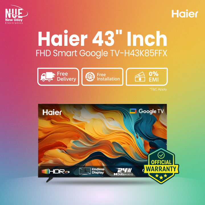 Haier Official 43" FHD Smart Google TV (H43K85FFX) 1.5G+8G, Dolby Audio ...