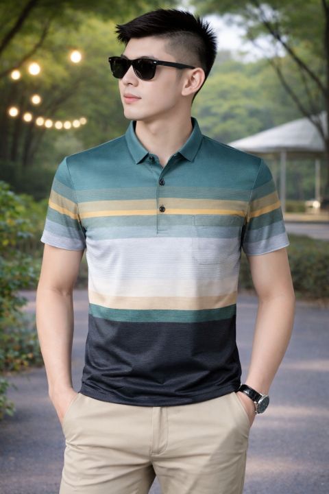 New High-Quality Cotton Polo Shirt for Men - Slim Fit Short Sleeve with Striped Pattern