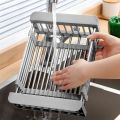 Stainless Steel Adjustable Telescopic Kitchen Insert Storage Organizer over Sink Dish Drying Rack Vegetable Tray Drain-B. 