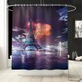 Romantic France Paris Eiffel Tower Style Bathroom Set Flannel Non Slip Pedestal Rug + Toilet Lid Cover + Floor Mat Bath Mat Set and Mildew-proof Waterproof Shower Curtain.