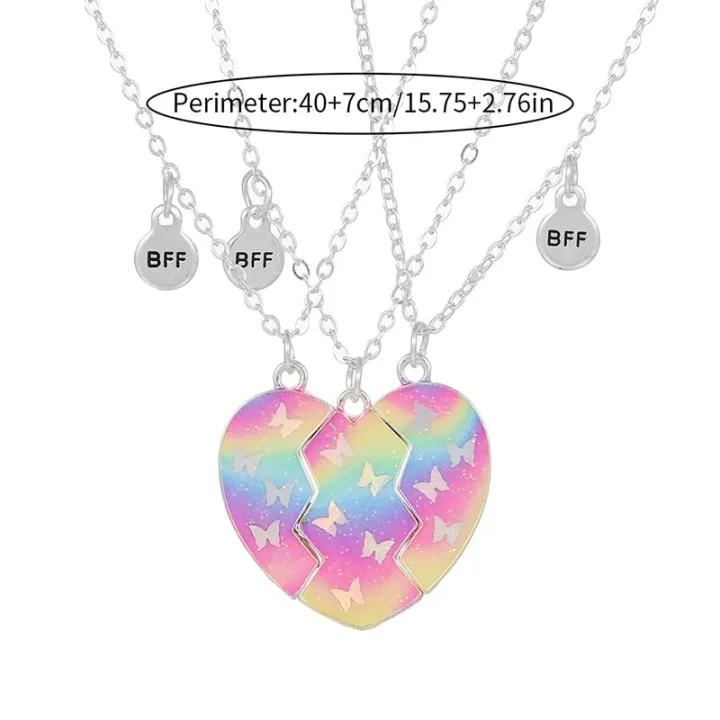 Qpeach%203Pack%20Heart%20Flower%20Butterfly%20Star%20Glitter%20Pendant%20Best%20Friend%20Girls%20BFF%20Necklace%20of%203%20for%20Kids%20Friendship%20Jewelry%20Gifts%20-%20Image%202