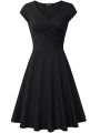 Female Solid Dress Knee-Length Short Sleeve Summer Empire Pleated Dresses A-line V-neck Simple Laides Casual Club Party Dress.
