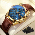 Olevs Elegant Men Fashion Analog Quartz Watch with Brown Leather Strap and Mineral Glass. 