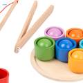 Rainbow Balls in Cups Wooden Sorter Game Wooden Sorting Balls Toys for Primary Activity Kindergarten.
