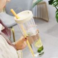 700ML Cute Clear Plastic Water Bottle For Girls With Straw Tea Strainer Summer Large Capacity Bubble Juice Drink Cup Bottles. 