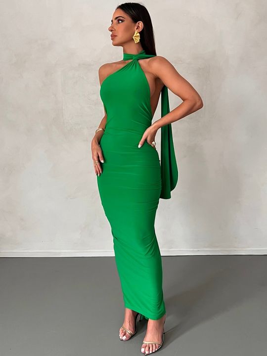 Halter%20Backless%20Maxi%20Dresses%20For%20Women%20Summer%202023%20Elegant%20Mermaid%20Long%20Party%20Evening%20Dress%20Bandage%20Ruched%20Bodycon%20Dress%20White%20-%20Image%205