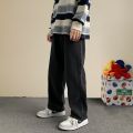 Spring Summer New Streetwear Baggy Jeans Men Korean Fashion Loose Straight Wide Leg Pants Male  Clothing Black Light Blue. 