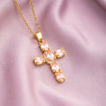 European and American Fashion Cross Pendant Necklace Women's All-Match Copper Plated Real Gold Inlaid Zircon Couple Sweater Chain Accessories.