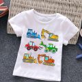 Firetruck Firefighter Kids Clothes Short-sleeved T-shirts Children Sweatshirt Cartoon Cartoon car excavator Boys Girls Clothing. 