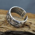 100% 999 Pure Sterling Silver Jewelry Lotus Flower Open Ring For Men Male Fashion Free Size Buddhistic Heart Sutra Rings.