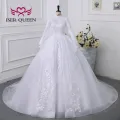 2023 New Arab Muslim Wedding Dress White Color Ball Gown Plus Size Lace Appliques With Beading Bride Dresses For Women WX0327. 