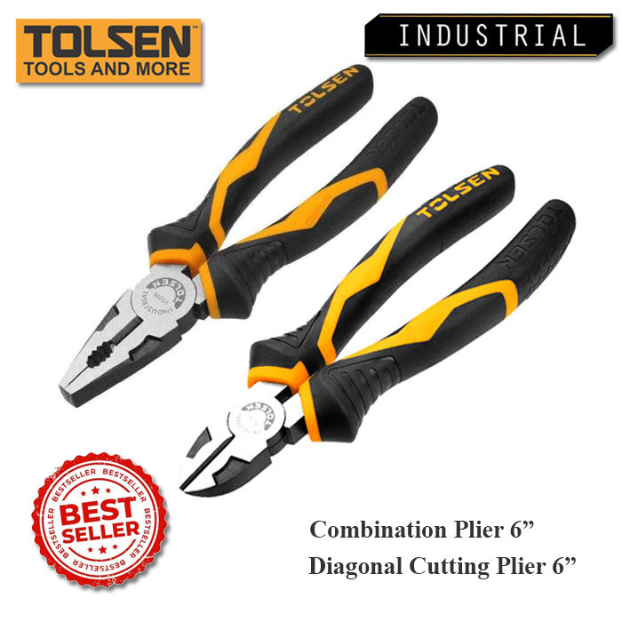 TOLSEN 2pcs Industrial 6" Pliers Set (Combination + Cutting ) Model 10015+10018