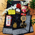 Saree Combo Gift Set - Which Contains Saree Necklace Earrings Bangles Mehedi Mirror Kitkat Tip Love Chocolate Box with Doll Rose Gazra Chirkut and More. 
