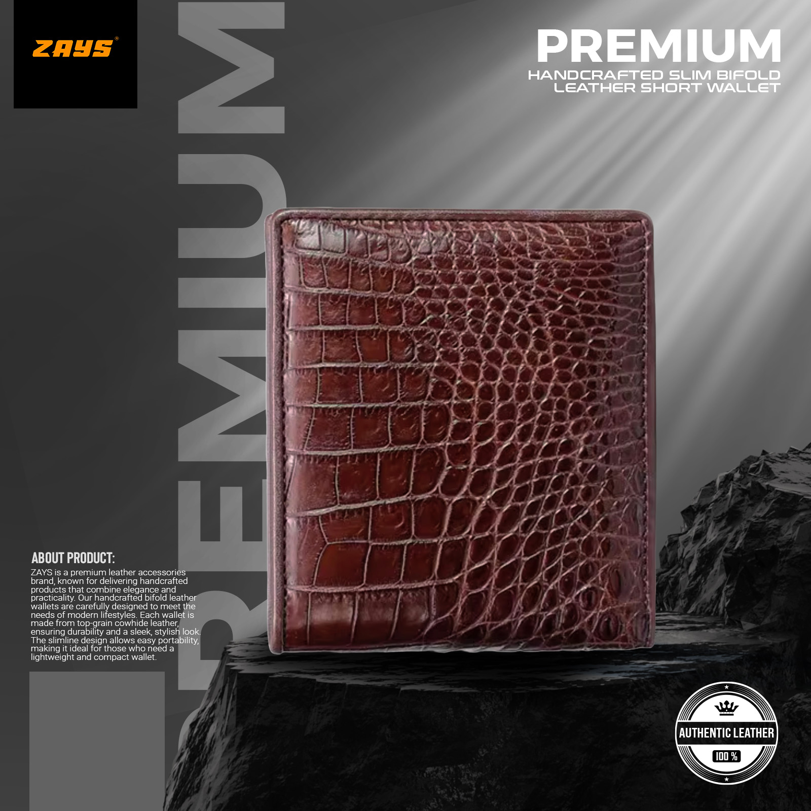 ZAYS Premium Handcrafted Crocodile Embossed Leather Bifold Wallet for Men And Women | Super Slim Durable Stylish Short Wallet | Best Quality in Bangladesh