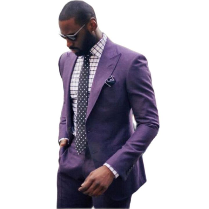 New Men’s Suit Smolking Noivo Terno Slim Fit Easculino Evening Suits For Men purple coat pant Men Suits( jacket+Pants)