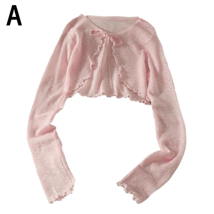 Thin%20Sunscreen%20Cardigan%20Lace-up%20Knitwear%20Tops%20Summer%20Women%20Korean%20Style%20Lantern%20Sleeve%20Short%20Coat%20Casual%20Sun%20Protected%20-%20Image%207