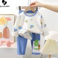 New 2023 Kids Pajamas Boys Girls Autumn Cute Cartoon Strawberry Long Sleeve O-Neck Clothing Sets Toddler Baby Pyjamas Sleepwear.