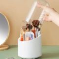 360 Degree Rotating Makeup Brush Holder with Lid Dustproof Clear Makeup Brush Organizer Container - White.