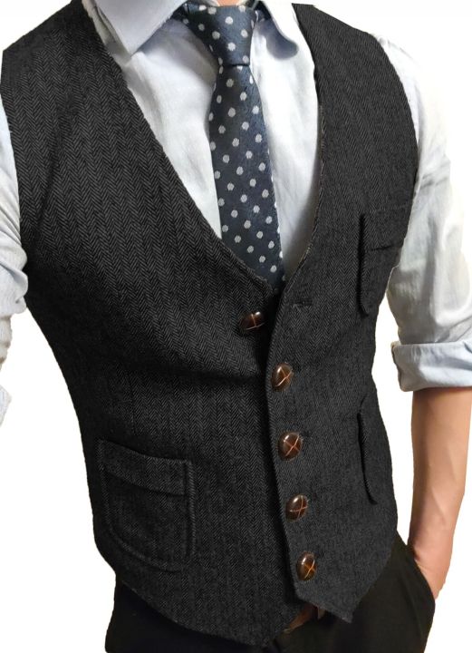 Men's%20Formal%20Suit%20Vest%20V-Neck%20Tweed%20Herringbone%20Waistcoat%20Business%20Dress%20Suit%20Vests%20for%20Wedding%20-%20Image%203