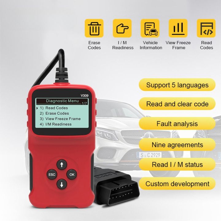 Auto Com Reader Car OBD2 Scanner V309 Code Reader Engine Fault Code Reader Auto ...