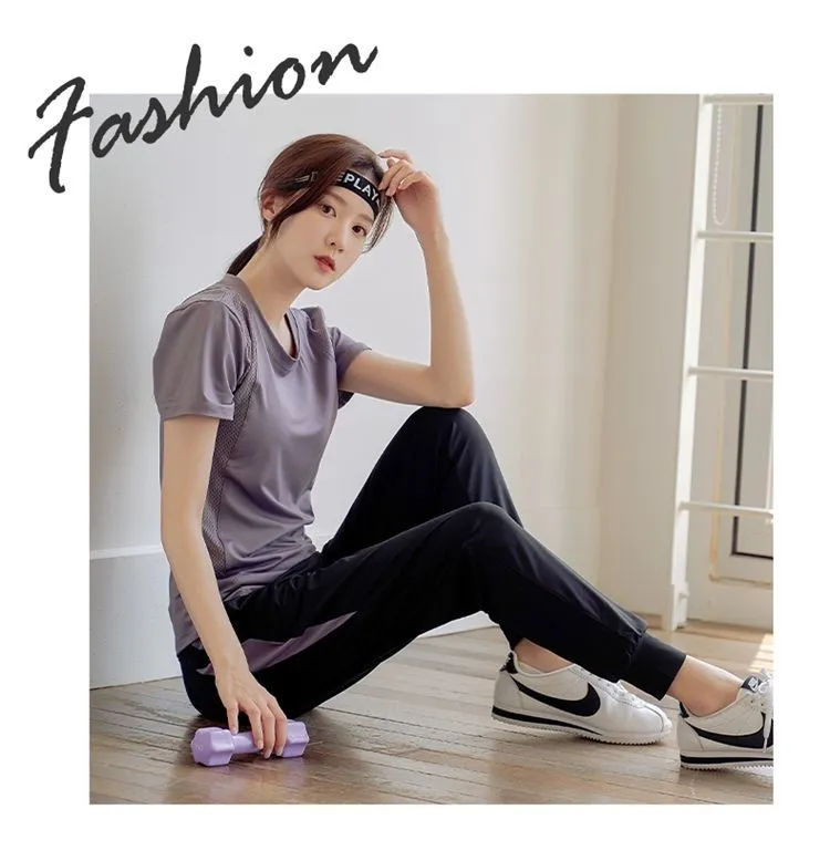 Running Sports Suit Women's Spring and Summer Outdoor Gym Internet  Celebrity Quick Drying Clothes Loose Large Size Morning Running Yoga  Clothes New