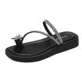 Platform Rhinestone Bowknot Toe Ring Slippers Women's Summer Outerwear 2024 New All-Matching Slippers Stylish Beach Sandals. 